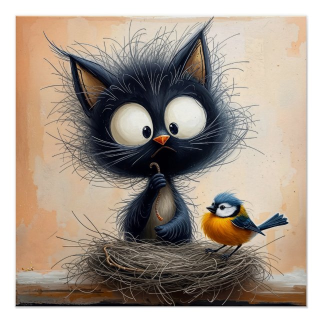 Póster Gato de olhos largos esmagado segurando um verme p (Frente)