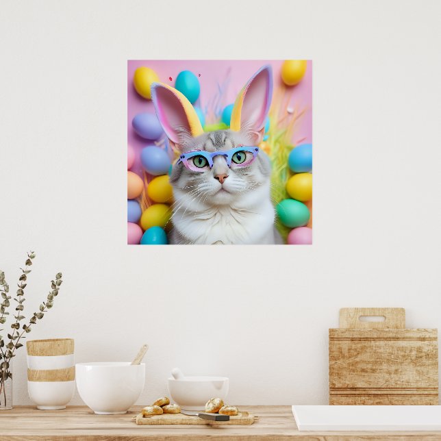 Poster Gato de Páscoa Whimsso com Ouvidos Coelhinhos (Cozinha)