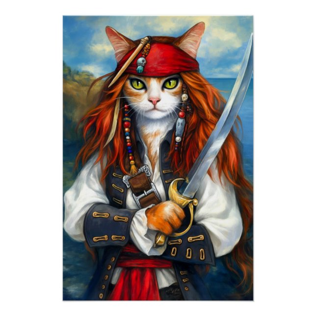 Póster Gato de Pirata de Swashbuckler | Fantasy Character (Frente)