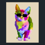 Poster Gato de pop de arte legal de arte moderna<br><div class="desc">Um design de pop bonitinho e colorido de um gato legal com óculos de sol. Arte moderna engraçada para amantes de gatos em todo lugar.</div>