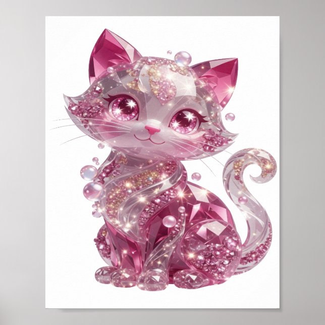 Poster Gato de prata com diamante rosa edgy (Frente)