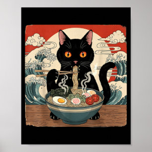 Poster Gato de Ramen Kawaii Anime Macarrão Japonês Onda d