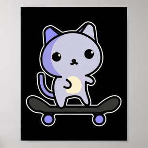 Poster Gato de skate gráfico de desenho animado Kawaii pa