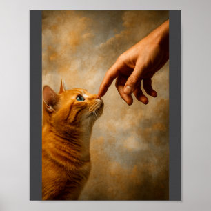Poster Gato de Tóquio com Chapéu de Palha e Xícara de Chá