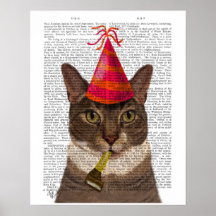 Poster Gato de Tortoisinferno com Chapéu de Festa
