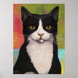 Póster Gato de Tuxedo Colorido