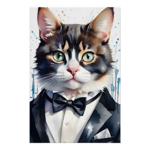 Póster Gato de Vidro com Arco preto e Tuxedo
