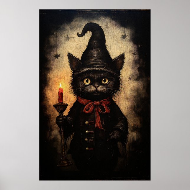 Poster Gato de Vintagem Gótica Spooky (Frente)
