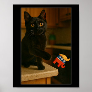 Poster Gato Derrubando Traço Da Mesa Do Contador Engraçad