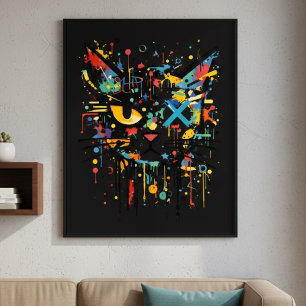 Poster Gato Dinâmico com Salpicos de Tinta Rosto Decorati