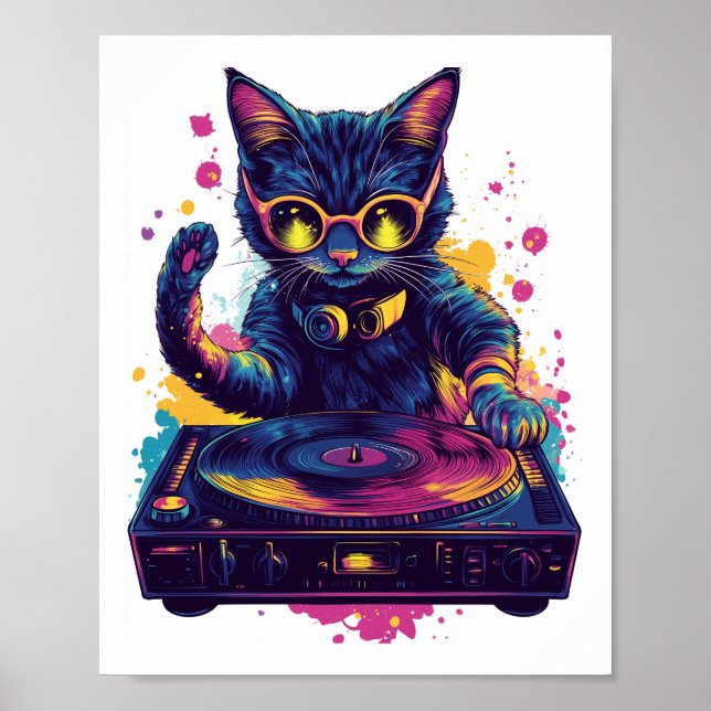 Poster Gato DJ Funky � Festa da Kitty de Disco Retro (Frente)