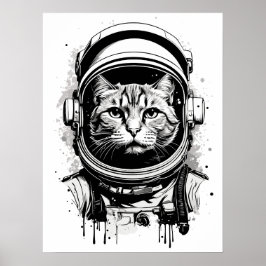 Poster Gato do Astronauta Negro e Branco