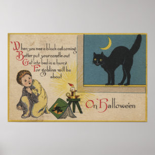 Póster Gato do Dia das Bruxas GreetingBlack