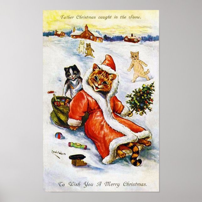 Poster Gato do Papai Noel, Louis Wain (Frente)