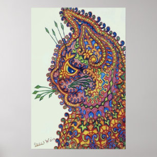 Póster Gato do papel de parede da fantasia de Louis Wain