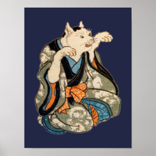 Poster Gato do quimono, Utagawa Yoshifuji, Ukiyo-e