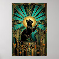 Gato do Trono Esmeralda Art Deco Halo