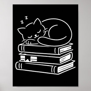 Poster Gato dormindo e livros fofo adorável fim de semana