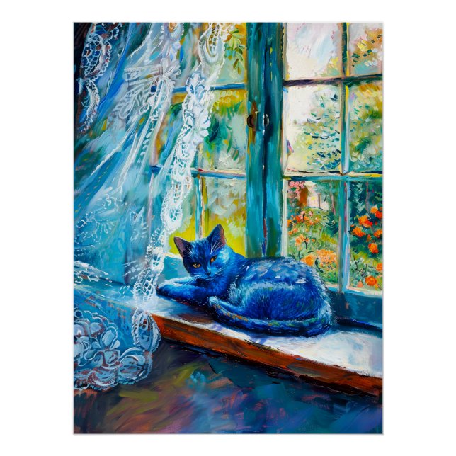 Póster Gato Dormindo na Borda da Janela (Frente)