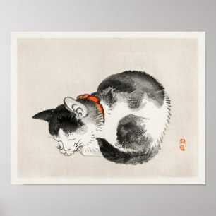 Poster Gato dormindo por Kōno Bairei (1844-1895)