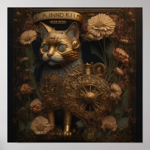 Poster Gato Dourado Gótico Steampunk
