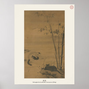 Poster Gato e Bambu - Pintura Chinesa Clássica