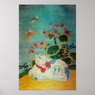 Poster Gato e Borboleta, Suzuki Harunobu