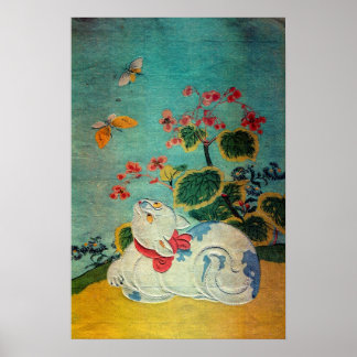Poster Gato e Borboleta, Suzuki Harunobu
