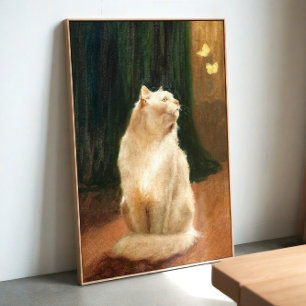 Poster Gato e borboletas – Arte de parede Vintage Elegant