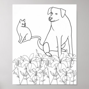 Poster Gato e Cachorro por Lily Flowers Coloração de Post