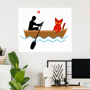 Poster Gato e Chuveiro no Barco Engraçado Pet Lover