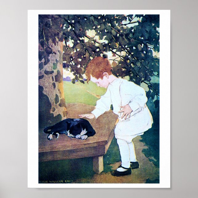 Poster Gato e Criança Dormindo, Jessie Willcox Smith (Frente)