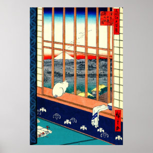 Póster Gato e Monte Fuji 1857