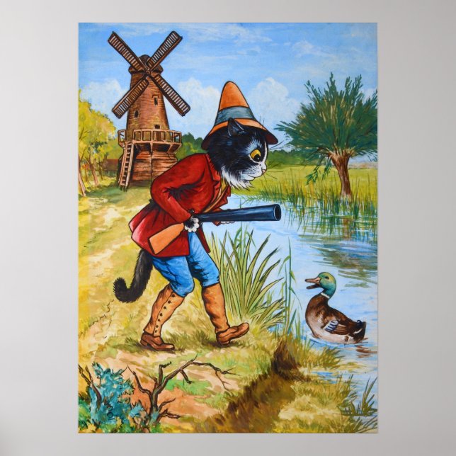 Poster Gato e Pato, Louis Wain (Frente)