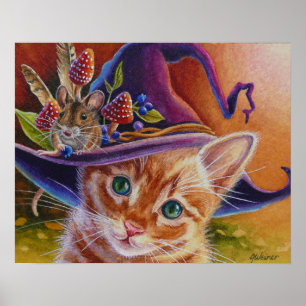 Poster Gato e rato de Halloween Nº 1, Watercolor Art 16x