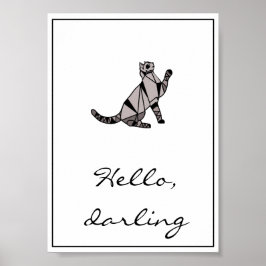 Poster Gato e Script Gráficos Pretos Modernos do na moda