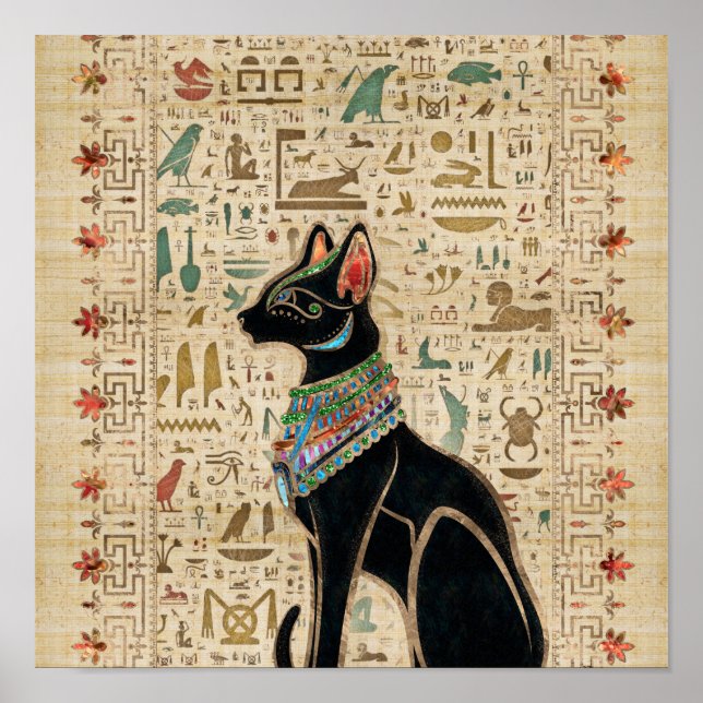 Poster Gato Egípcio - Bastet no papiro (Frente)