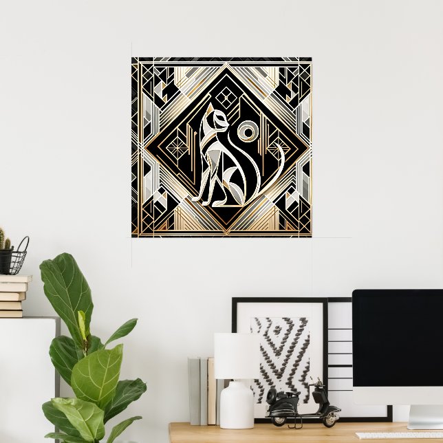 Poster Gato Elegante Amantes do Art Deco (Escritório em casa)