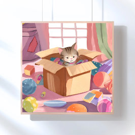 Poster Gato em Caixa de Papelão | Gatinho Gato Aquarela