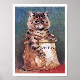 Poster Gato em Saco de Papel, Louis Wain