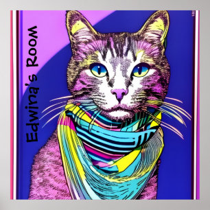 Poster Gato em Scarf. Nome/texto editável