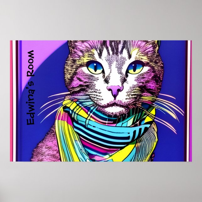 Poster Gato em Scarf. Nome/texto editável (Frente)