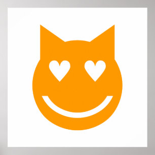 Póster Gato Emoji De Olhos Moldados Pelo Coração