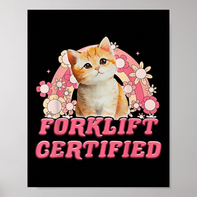 Poster Gato Empilhadeira Certificado Engraçado Para Homen (Frente)