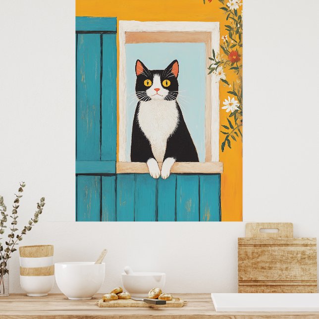 Poster Gato encantador na janela (Cozinha)