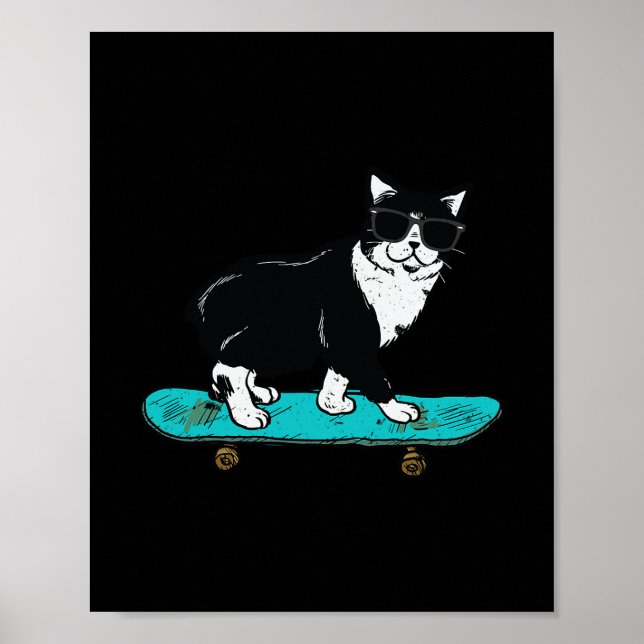 Poster Gato Engraçado Andando de Skate  (Frente)