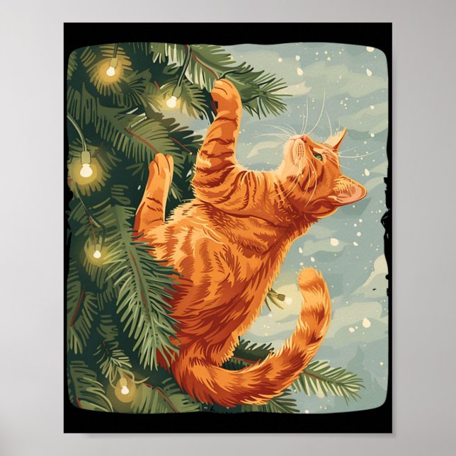 Poster Gato Engraçado Com Árvores De Natal Para Subir Gat (Frente)