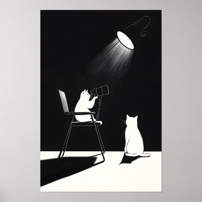 Poster Gato engraçado com telescópio (Frente)