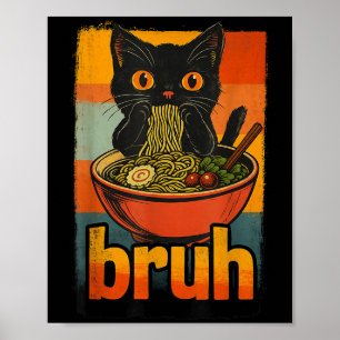Poster Gato Engraçado Comendo Ramen Japonês Homens Mulher