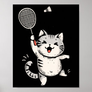 Poster Gato Engraçado de Badminton Gatinho Fofo Jogador d